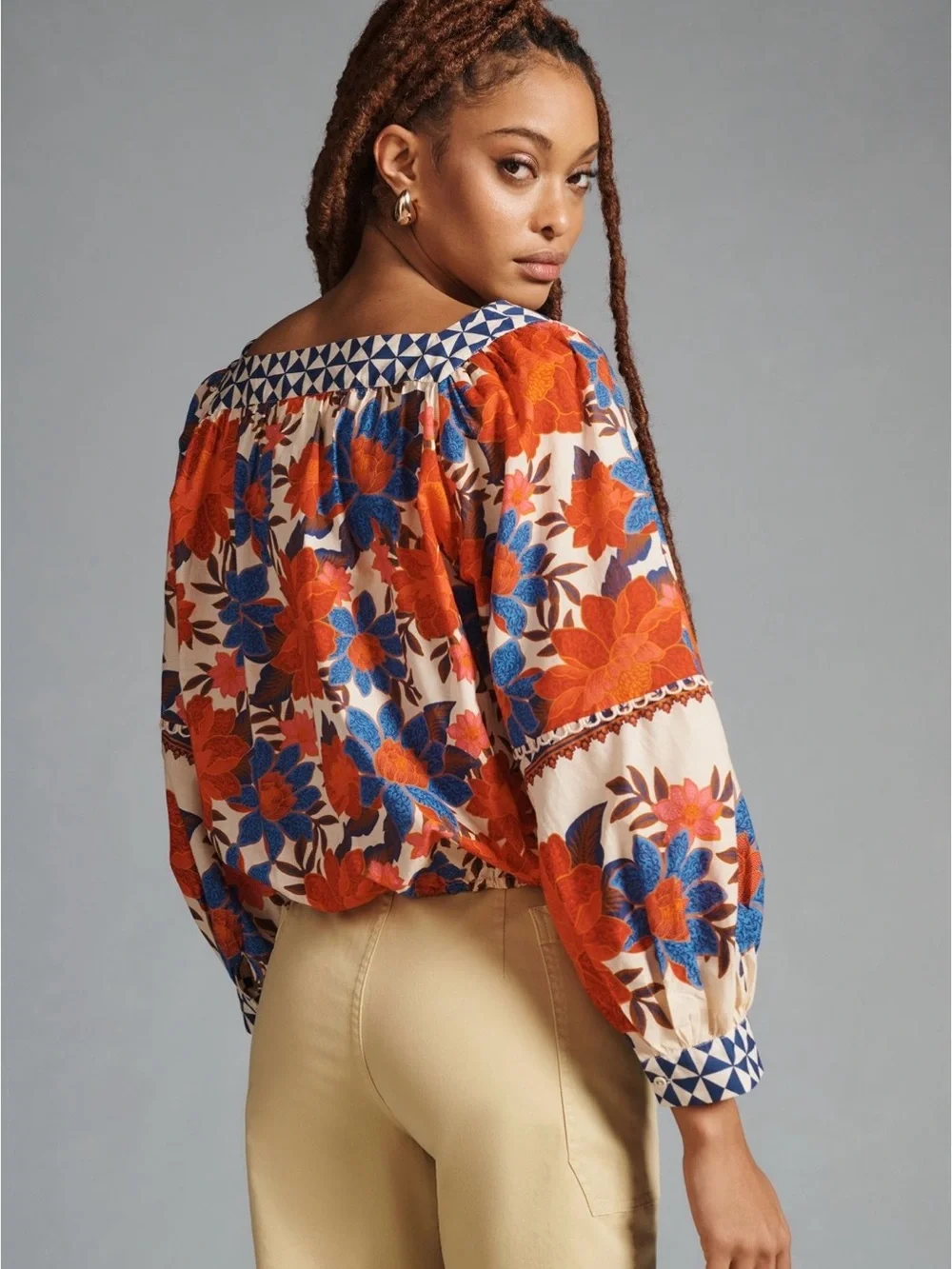 FARM Rio x Anthropologie Printed Square-Neck Puff-Sleeve Blouse